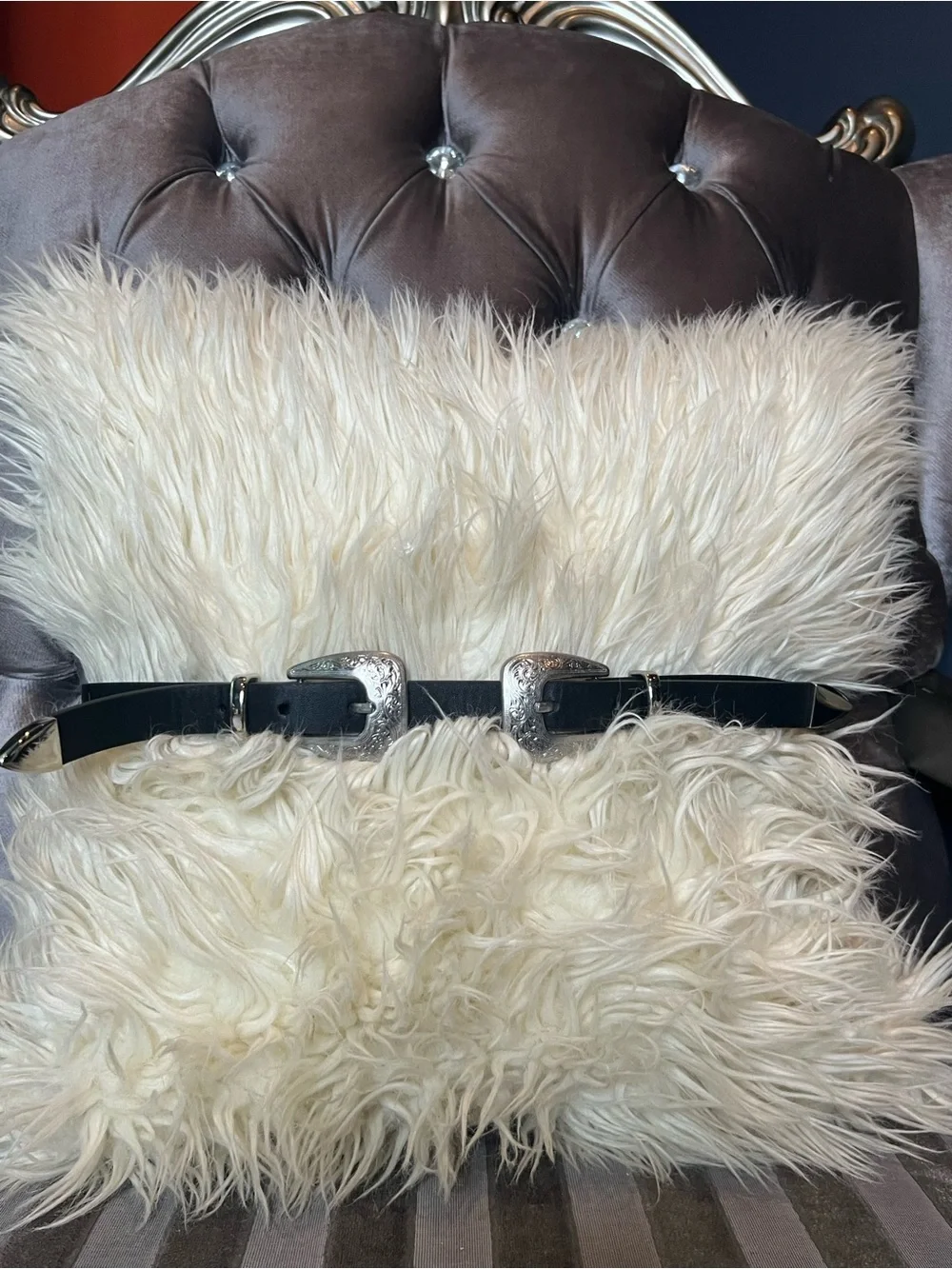 🤠🖤 Black Western Double-Buckle Belt with Silver Engraved Hardware ✨🌵